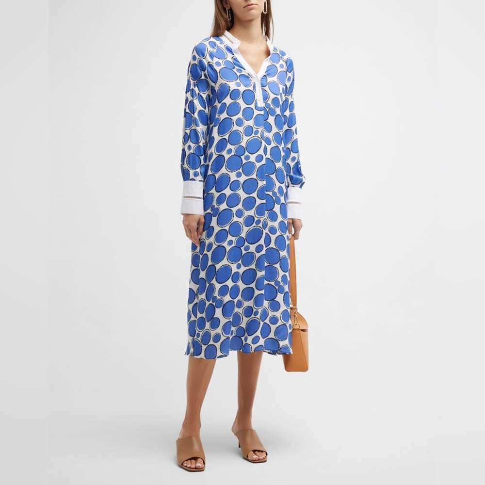 Harshman Ciel Polka-Dot Raglan-Sleeve Midi Dress NWT med